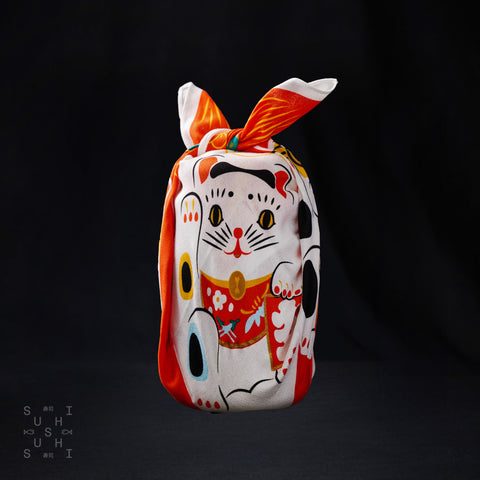 Furoshiki Cotton Wrap - Cochae Collab Red Lucky Cat 48x48cm
