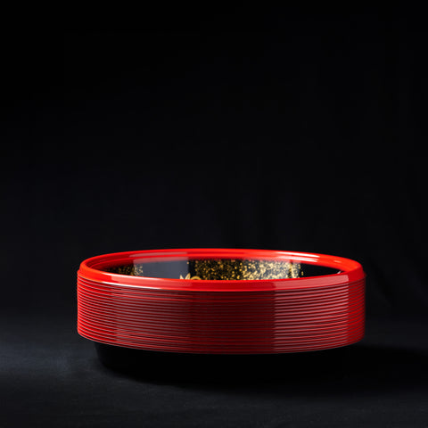 Stack of disposable platters on a black background