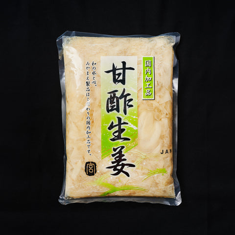 1kg bag of pickled ginger on a black background