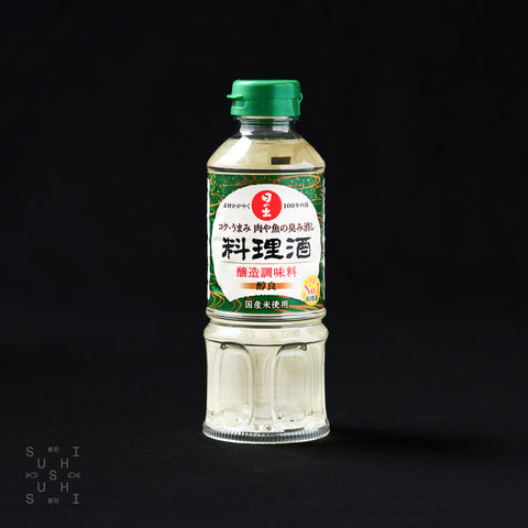 400ml bottle of cooking sake on a black background