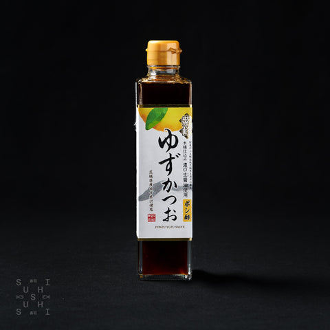 300ml bottle of Yuzu Ponzu on a black background