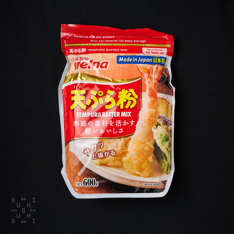 600g bag of tempura flour on a black background