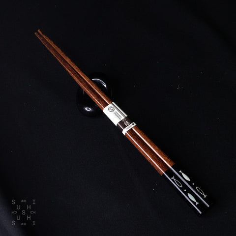 Ishida Wooden Chopsticks Partially Black w/Fish Design 230mm