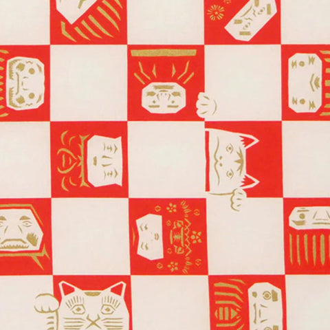 Furoshiki Cotton Wrap- Cochae Collab Lucky Cat & Daruma 70x70cm