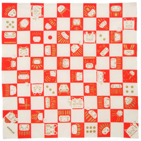 Furoshiki Cotton Wrap- Cochae Collab Lucky Cat & Daruma 70x70cm