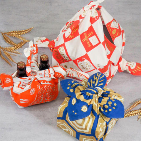 Furoshiki Cotton Wrap- Cochae Collab Lucky Cat & Daruma 70x70cm
