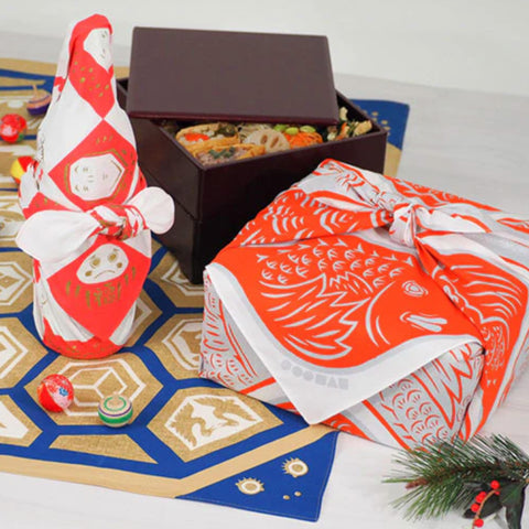 Furoshiki Cotton Wrap- Cochae Collab Lucky Cat & Daruma 70x70cm