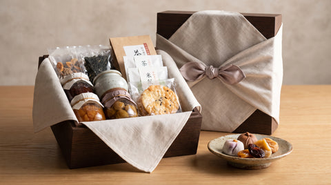 Elegant gift box of assorted Japanese food products