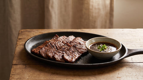 Grilled Japanese yakiniku beef with dipping sauce