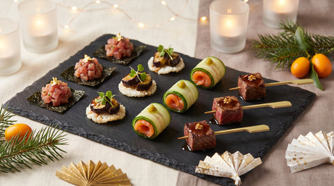Elegant bite-sized Japanese-inspired canapes for a New Year's party