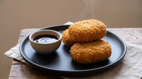 Crispy golden pumpkin croquettes korokke with dipping sauce