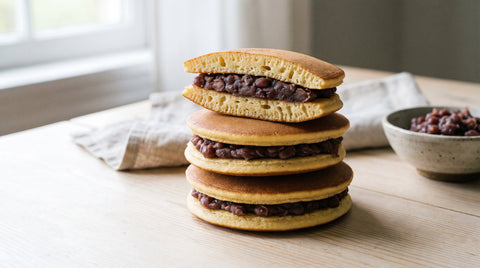 Fluffy dorayaki pancake sandwiches filled with red bean paste