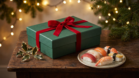 Christmas gift-wrapped box of Japanese food products