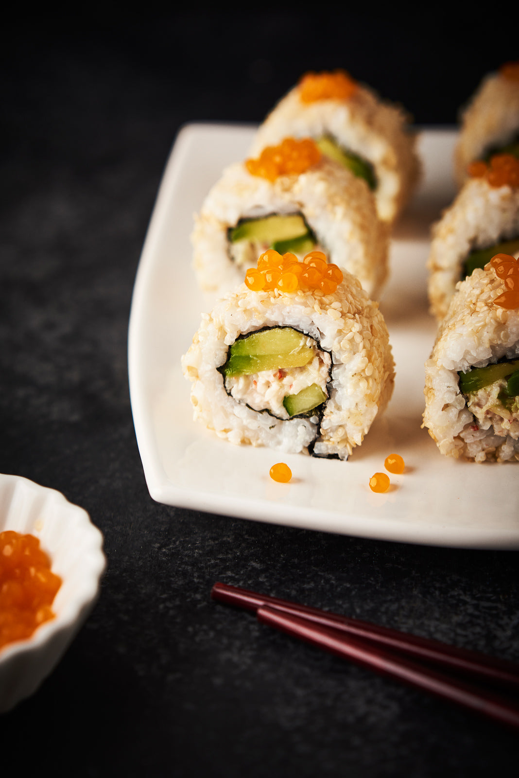 How roll sushi with bamboo mat (California Roll) 