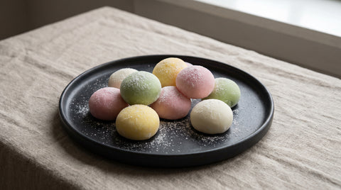 Colourful mochi ice cream balls dusted with cornstarch