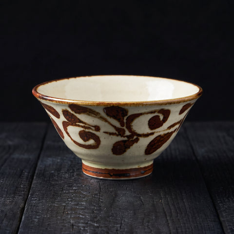 Mino Ware, Ryukyu Rust Arabesque Rice Bowl, 150x70mm