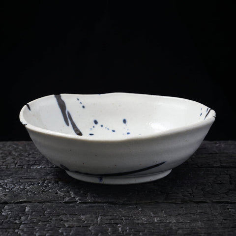 Rustic Bowl White/Blue Splash 165mm