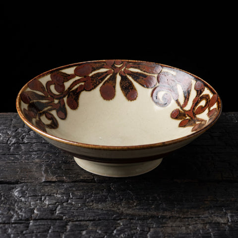 Mino Ware, Ryukyu Rust Arabesque Noodle Bowl, 240x75mm