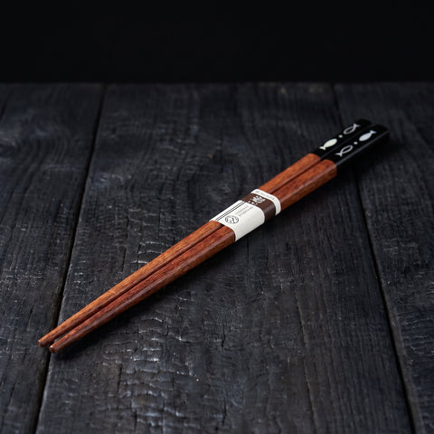 Ishida Wooden Chopsticks Partially Black w/Fish Design 230mm