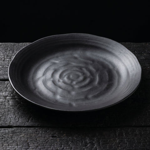 Mino Ware, Black Matte Round Serving Plate, 242x21mm