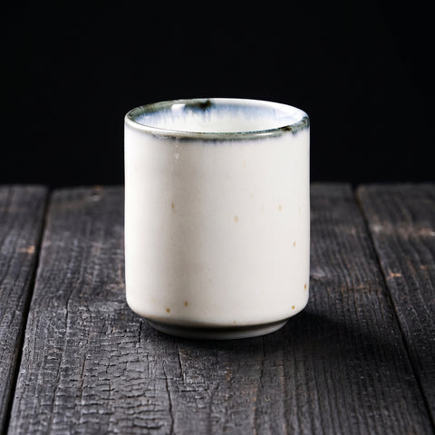 White Glazed Straight Cup With Blue Lip