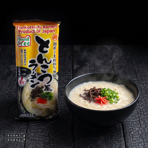Toa, Tonkotsu Ramen Noodles, 186g, with a bowl of tonkotsu-style ramen