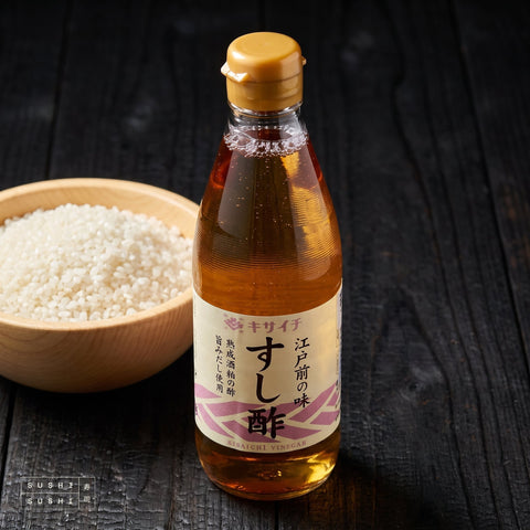 Kisaichi, Premium Sushi Vinegar, 360ml, with a bowl of sushi rice