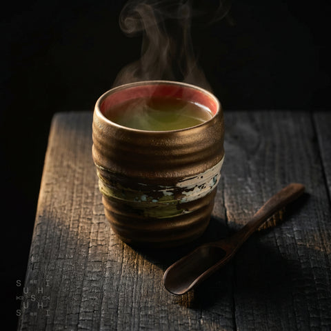 Gold rustic handleless ceramic cup for tea and sake