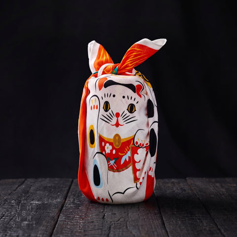 Furoshiki Cotton Wrap - Cochae Collab Red Lucky Cat 48x48cm