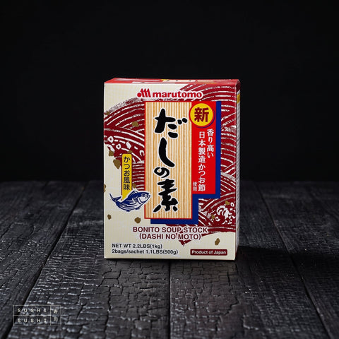 Marutomo, Katsuo Dashi Powder, 1kg, studio shot on charred wood