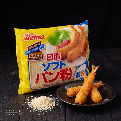 Nisshin Soft Japanese Panko 300g, with panko-crumbed prawns