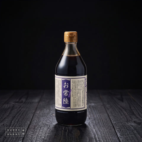 Shibanuma, Ohitachi Raw Soy Sauce, 500ml, bottle on charred shou sugi ban wood