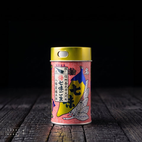 Yawataya, Umeboshi & Chilli Furikake, 60g, tin on charred shou sugi ban wood