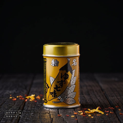 Yawataya, Yuzu Togarashi, 12g, tin on charred shou sugi ban wood