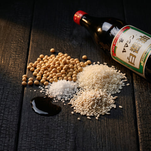 Yamashin white soy sauce 900ml bottle, back label detail